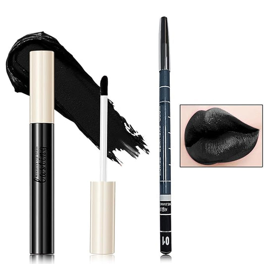 2 PCS Black Matte Liquid Lipstick and Lip Gloss