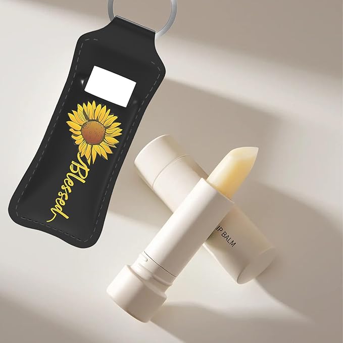Blessed Sunflower Design Chapstick Holder Keychain, Portable Lip Design