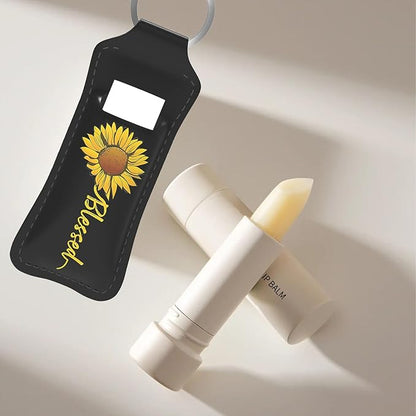 Blessed Sunflower Design Chapstick Holder Keychain, Portable Lip Design