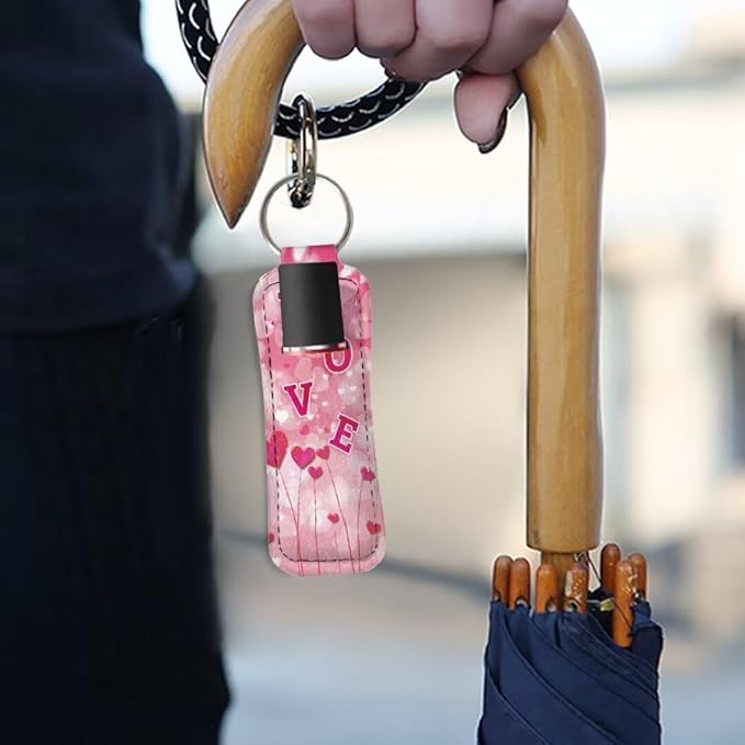 Horeset Valentine Love Chapstick Holder Keychain,Slim Neoprene Lip Gloss