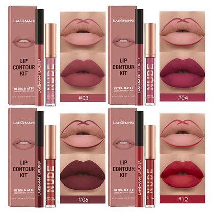LANGMANNI 4pcs Matte Lipstick with Lipliners Durable Makeup Lipstick