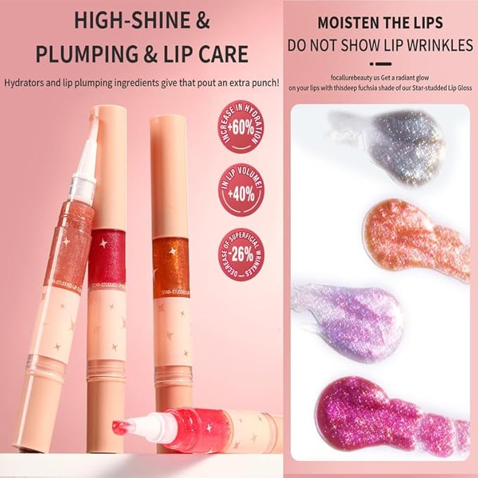 Red Glitter Lip Gloss Long Lasting Pearl Shimmer Lip