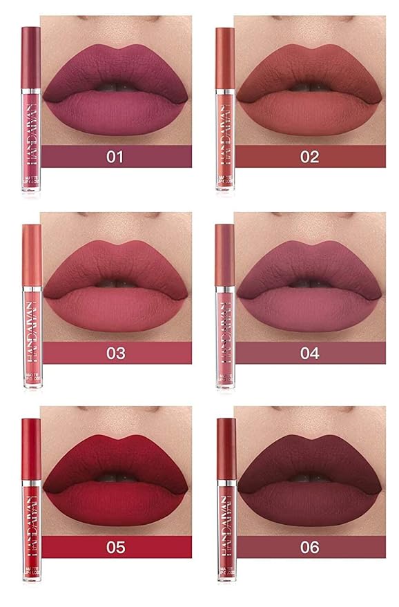6Pcs Matte Liquid Lipstick Set Waterproof Long Lasting Non-Stick Cup Not Fade Makeup Liquid Set Moist Lip Gloss Lipgloss for Women # A