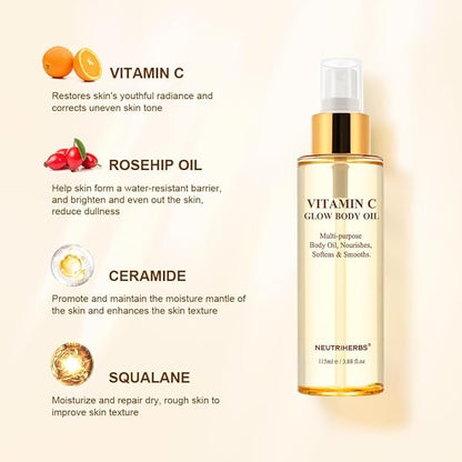 Neutriherbs Body Rosehip Oil for Dry Skin, Moisturizer/Hydrating/Glow/Brightening/Body Massage rosehip seed Oil for All Skin Types 115 ml / 3.88 oz