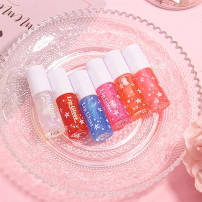 6 Pcs Hydrating Sparkly Lip Oil Lip Gloss,Moisturizing Hydrating
