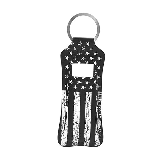 Black American Flag Chapstick Holder Keychain, Portable Lip Flag