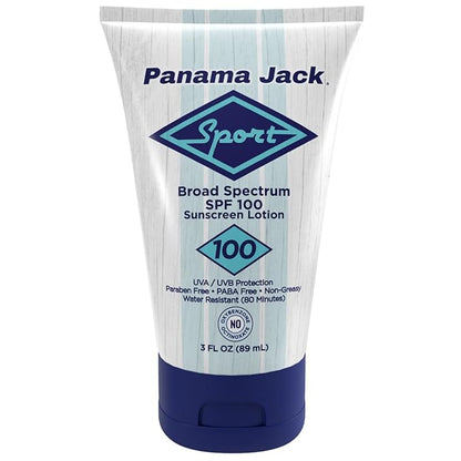 Panama Jack Sport Sunscreen Lotion - SPF 100, Broad Spectrum UVA/UVB Protection, Non-Greasy, PABA, Paraben, Gluten & Cruelty Free, 3 FL OZ (Pack of 12)