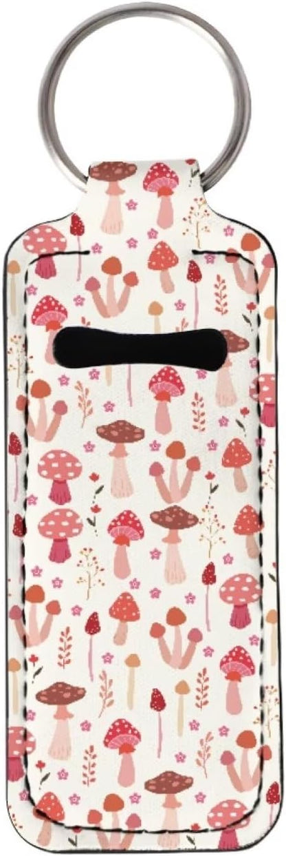 Horeset Cartoon Mushroom Pattern Lipstick Holder Keychains Stylish Ring