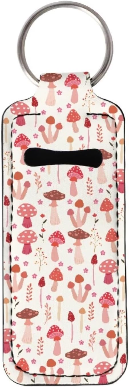 Horeset Cartoon Mushroom Pattern Lipstick Holder Keychains Stylish Ring