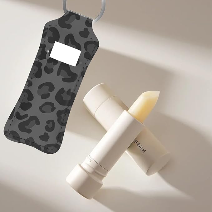Black Leopard Cheetah Chapstick Holder Keychain, Portable Lip Gloss