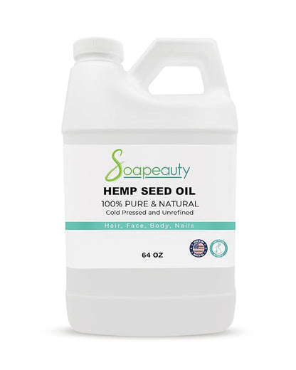 Soapeauty Hemp Seed Oil Unrefined Cold Pressed | Massage & Body Oil | for Skin, Face, Hair, and Soap Making | Carrier for Essential Oils | Rich in Omega Fatty Acids – 64 Fl Oz