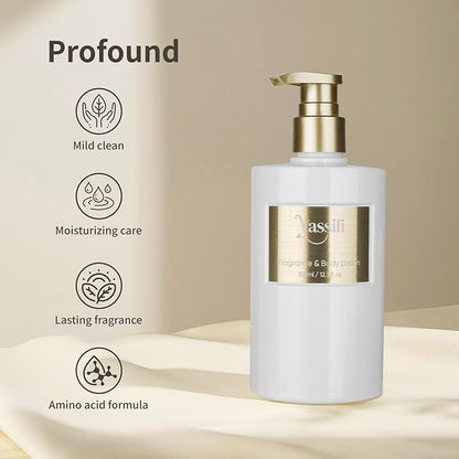 Body Lotion and Skin Tightening Cream for All Skin Types, Long-Lasting Aroma, Soothe and Smooth Bundle, Moisturizing Lotion for Dry Skin Relief (12.3 fl oz) -Vanilla
