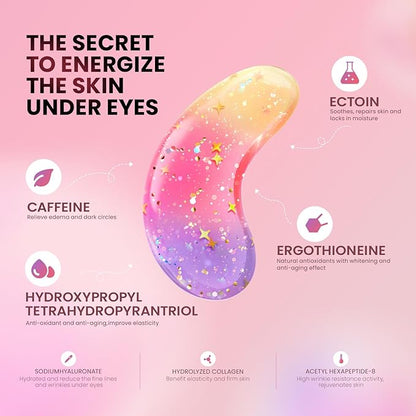 Under Eye Patches (24 Pairs) - New Tri-color Glitter Eye Gel Pads for Dark Circles Puffy Eyes,Under eye Bags,Wrinkles|Natural Collagen Under Eye Mask Patches, Gel Under Eye Patches