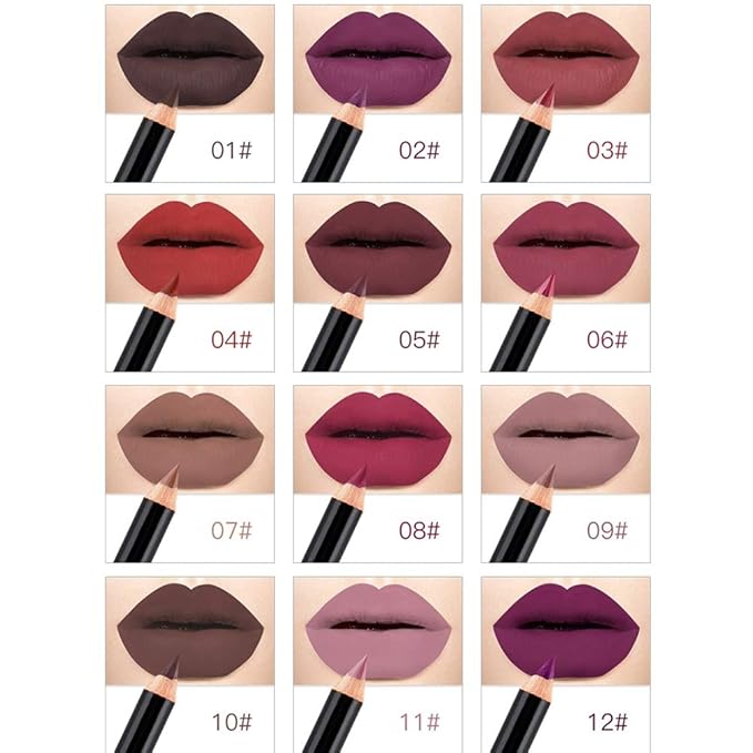 Slim Lip Pencil, Lip Liner and Lipstick Set Kit, Lip Liner Pens Set,12pcs set NICEFACE Waterproof Long lasting Lip Liner Pencil Lipliner Pen Makeup