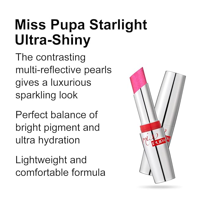 Pupa Milano Miss Milano Starlight Ultra-Shiny Lipstick - Semi-Transparent Color And Micro Pearls - Balmy Texture - Extraordinary Radiance - Blends Gently On Lips - 704 Lovely Meghan - 0.88 Oz