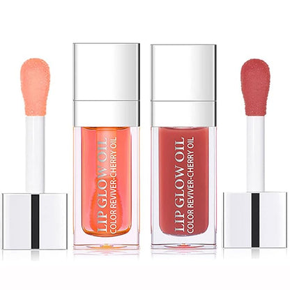 2 Set Lip Oil Hydrating Tinted Lip Balm, Plump Lip Gloss Lip Care Transparent Toot Lip Oil Tinted, Fresh Texture & Non-sticky, Nourishing Repairing Lightening Lip Lines Lip Care Products (Pink / Rosewood)