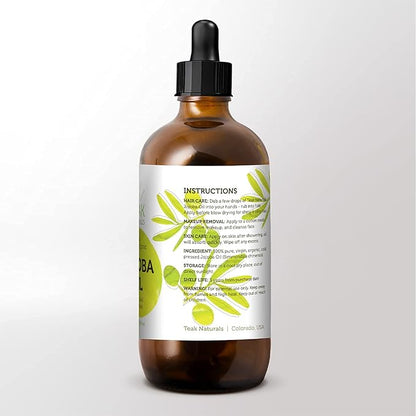 Cold Pressed Organic Jojoba Oil Natural Unrefined Pure Jojoba Oil Moisturizer for Skin Hair and Nails - 4 Ounces
