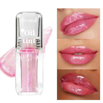 2 Pcs Magic Color Changing Lip Oil, Long Lasting Glitter Shimmer Lip Gloss with Big Brush, Non-sticky and Fresh Texture Lip Glow Oil, Moisturizing Lip Care Makeup (Glitter, 02# + 04#)