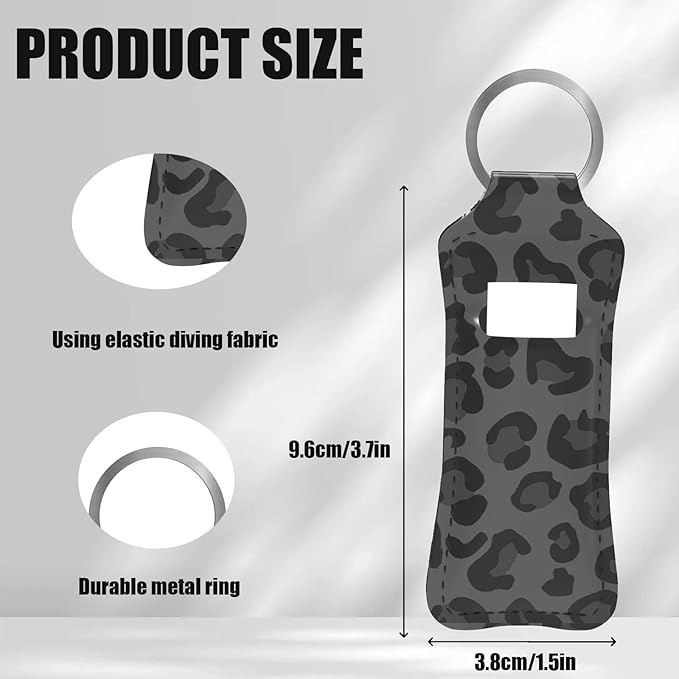 Black Leopard Cheetah Chapstick Holder Keychain, Portable Lip Gloss