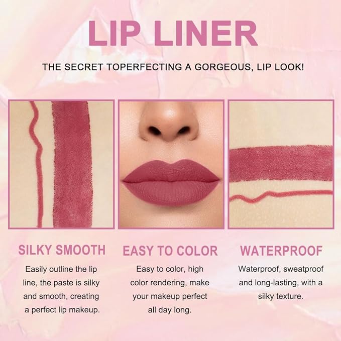 evpct 1Pcs Mauve Red Lip Liner and Lipstick