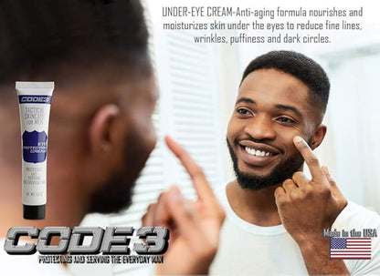 CODE 3 Eye Protection for Men- Best Nourishing Anti-Aging Eye Cream with Caffeine and Hyaluronic Acid to Reduce Puffiness, Wrinkles, and Dark Circles.