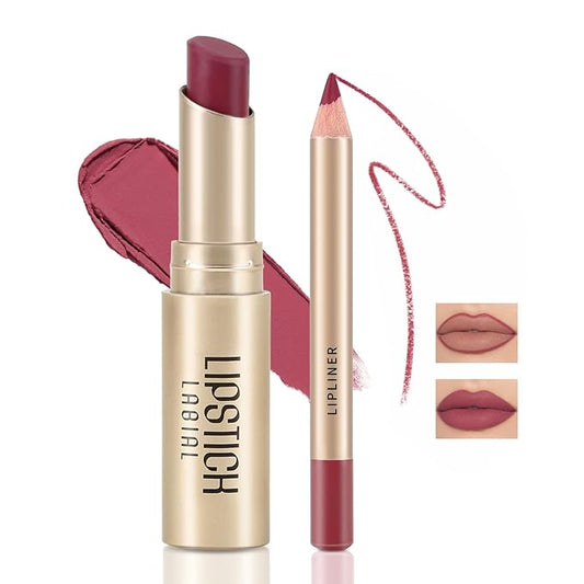 Boobeen 2 Pcs Lip Liner and Lipstick Set, Ultra-Long-Lasting