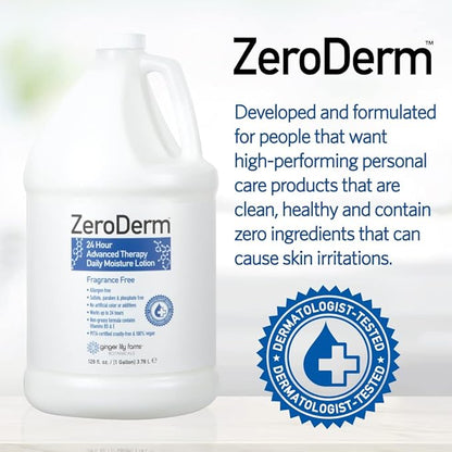 Ginger Lily Farms Botanicals ZeroDerm 24 Hour Advanced Therapy Daily Moisture Lotion, Allergen-Free, 100% Vegan & Cruelty-Free, Fragrance Free, 1 Gallon (128 fl. oz.) Refill