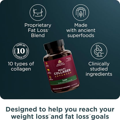 Ancient Nutrition Multi Collagen Advanced Lean Capsules, 90 Count + Multi Collagen Protein Powder, Unflavored, 40 Servings