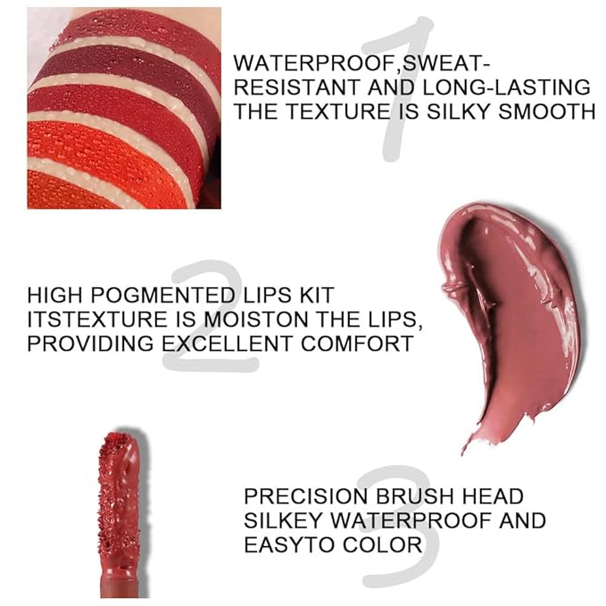 6Pcs Chocolate Matte Liquid Lipstick Lipgloss Lip Gloss Lipgloss