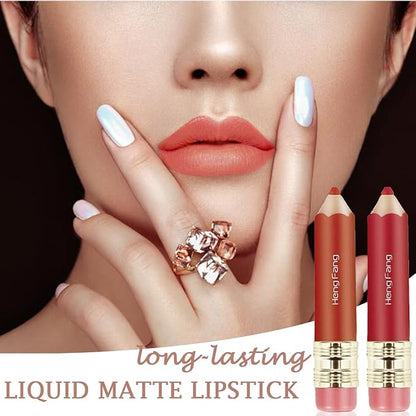 2 Color Pencil Shaped Lip Gloss,Matte Hydrating Liquid Gloss,Matte