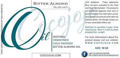 Dr Joe Lab Bitter Almond Oil - 16 oz - Pure, All Natural, Non GMO, Carrier Oil - for Skin, Hair, Body, Nails, Face, Arms & Legs - Hydrates, Nourishes, Moisturizes