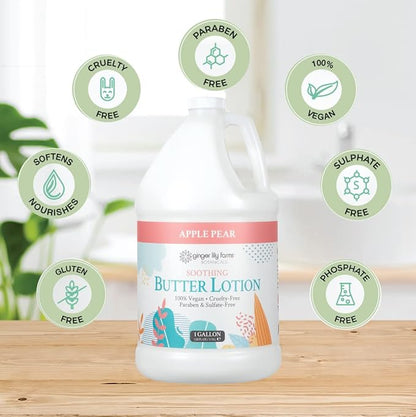 Ginger Lily Farms Botanicals Soothing Butter Lotion for Dry Skin, 100% Vegan & Cruelty-Free, Apple Pear Scent, 1 Gallon Refill (128 fl oz)