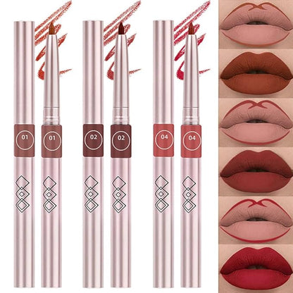 3pcs Matte Red Lip Liner Pencil Cream Retractable Recharge