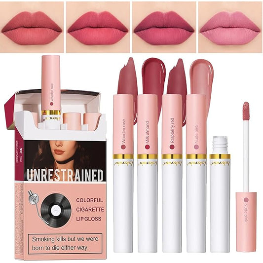 4 Colors Lipstick, Matte Liquid Lip Gloss Set, Long Lasting & Waterproof Natural Tube Red Lip Gloss Ingredients & Non-Sticky Lip Tint (Set A)