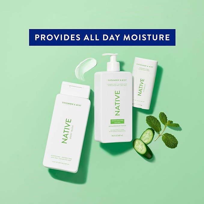 Native Body Lotion Contains Naturally Derived Plant-Based Moisturizers for Women and Men | Restores Dry Skin, Cucumber & Mint, 16.5 fl oz