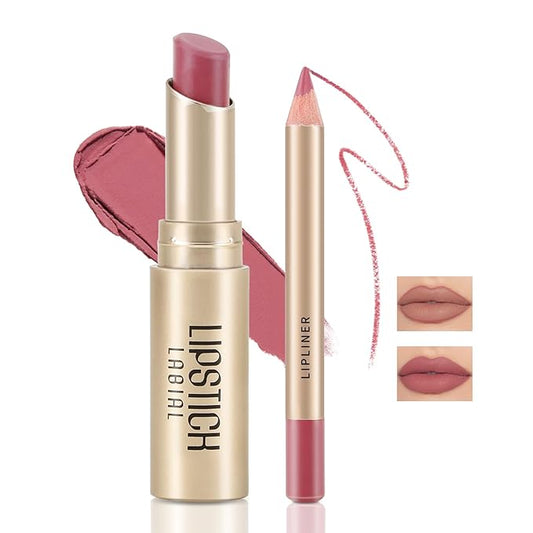 Boobeen 2 Pcs Lip Liner and Lipstick Set, Ultra-Long-Lasting