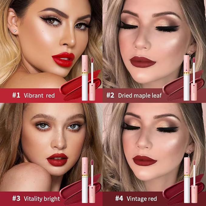 4 Colors Matte Cigarete Lipstick Set，24-Hour Long Lasting Waterproof Matte Lipstick Tube Sexy Nude Lady Lipstick lip gloss (1#)