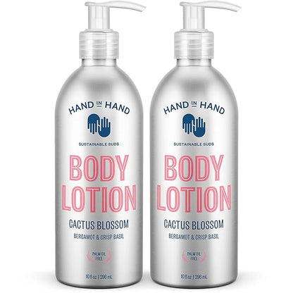 Hand in Hand Moisturizing Body Lotion, Dry Skin Lotion with Shea Butter, 10 Fl Oz, Bergamot & Crisp Basil, Cactus Blossom Scent, 2 Pack