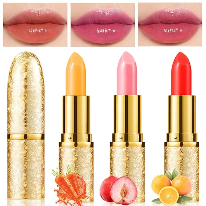 3 Pcs Waterproof Color Changing Lipstick - Glossy Finish, Moisturizing, Long Lasting, Adjustable Color Depth