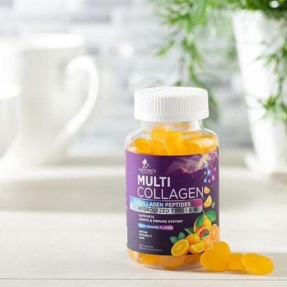 Collagen Gummies for Women with Vitamin C, Zinc & Biotin - Hydrolyzed Protein Type 1 & 3 Multi Collagen Peptides Supplement - Support for Hair, Skin, Nails & Joints, Gluten Free Complex - 60 Gummies