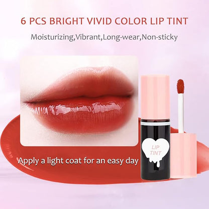 6 Colors Lip Tint Stain Set, Korean Lip Gloss Lip Tint Stain Plumping Mini Liquid Lipstick, Multi-use Lip and Cheek Tint, Long lasting Non-Stick Cup Waterproof, High Pigment, Vivid Color, Lip Tint Makeup…