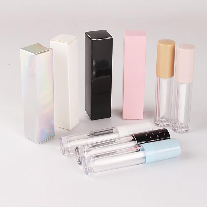 COSIDEA 50 PCS Empty Holographic siver Lip Gloss Boxes W25 xW25 xH117mm， Cosmetic Perfume Mascara Box Packaging ，small Kraft Paper Box Luxury Holder Wrapping