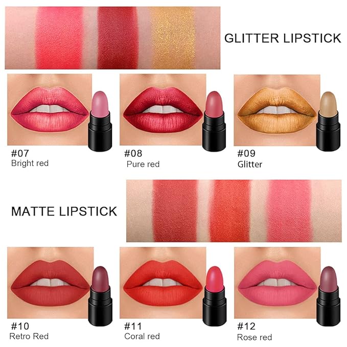 evpct 12Pcs Capsule Pills Lipstick Mini Lip Stick Set Packs for Women,3 Changing Color Jelly Magic Lipstick,3 Strawberry Mint Apple Flavor Lip Balm,3 Matte Lipstick,3 Metallic Lipstick