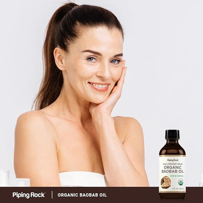Piping Rock Baobab Oil Organic | 2 fl oz | For Hair, Skin, and Face | Cold Pressed Virgin