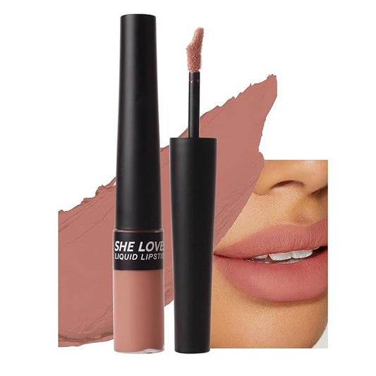 Matte Nude Liquid Lipstick, Tinted Highly Pigmented Lip Stain with Beeswax, Super Stay Velvet Lip Gloss, Smooth Matte Long Lasting Waterproof Smudgeproof Non-Stick Cup Lipcolor Makeup Gift, 01