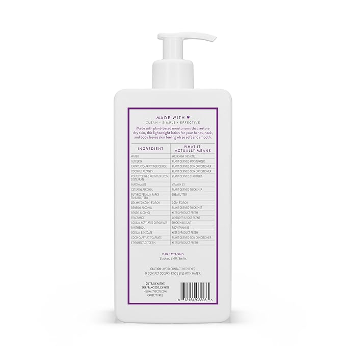 Native Body Lotion Contains Naturally Derived Plant-Based Moisturizers for Women and Men | Restores Dry Skin, Lavender & Rose, 16.5 fl oz