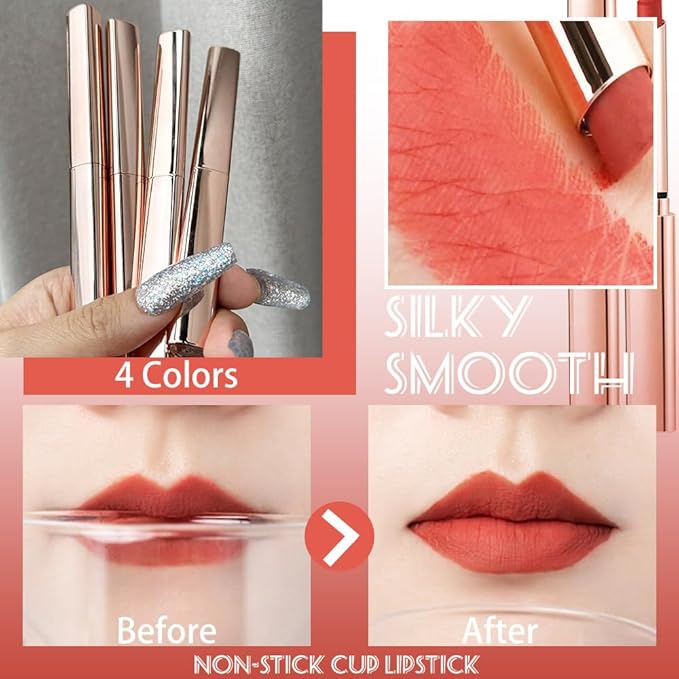 2Pcs Wine Red Orange Nude Lipstick Matte Sets,Velvet Orange