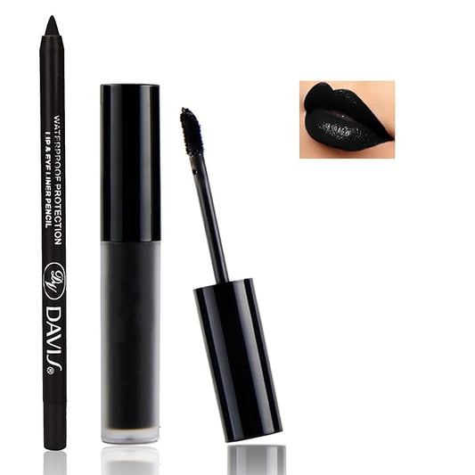 Black Matte Lipstick and Lip Liner Pencil Set Black Liquid Lipstick Lip Gloss Set Smudge Proof Long-lasting Lip Stain Suitable for Halloween Goth Cosplay Makeup Black Lip Makeup