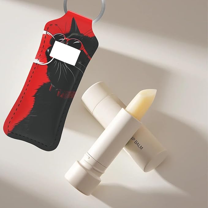 Cool Black Cat Chapstick Holder Keychain, Portable Lip Gloss