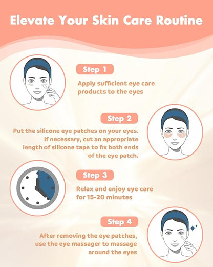 Under Eye Patches Silicone - Reusable Eye Patches + Silicone Fixing Tape Cuttable, Eye Wrinkle Patches, Reusable Eye Mask, Plump Fine Lines & Wrinkles, Eye Cream Applicator + Silicone Bag